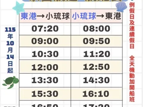 【泰富航運航班調整公告】10/14起進入淡季固定7班船